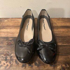Hush Puppies Kids Sz 2.5 Black Josie Ballet Patent Flat Slip Ons with Bows